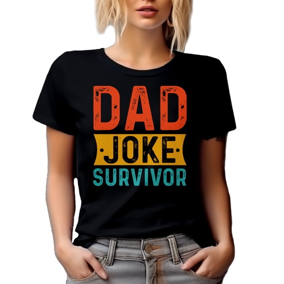 Dad Joke Survivor - Daughter, Mother, Son or Wife's Birthday or Father's Day, Black T-Shirt, Medium