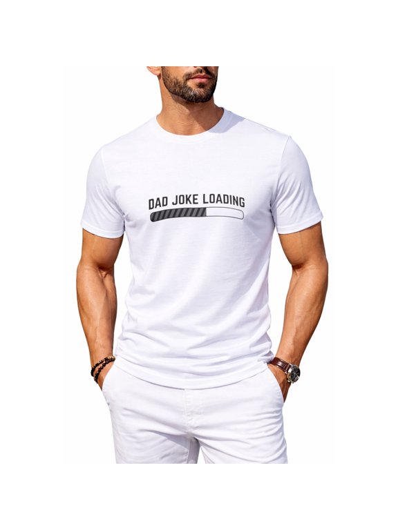 Men's Dad Jokes Loading Funny Father Pun Graphic T-Shirt, Casual Short Sleeve Crew Neck Tee