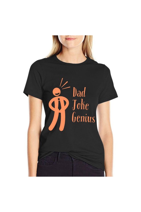 Dad Joke Women’s Short Sleeve Cotton T-Shirt HD Graphic Printed Tee Casual Crew Neck Top L