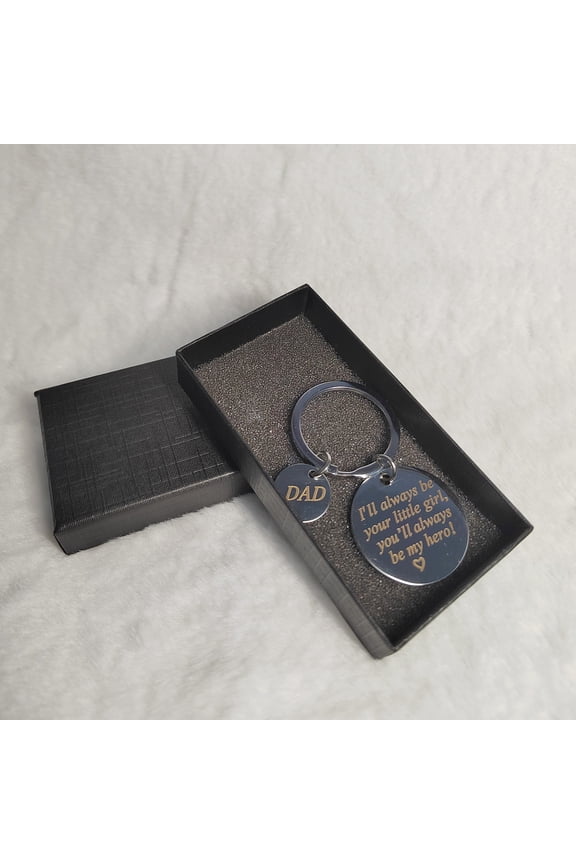 Dad Keychain Father’s Day Gift keyring Daughter's Birthday Gift to Dad Papa Daddy- I'll Always Be Your Little Girl, You Will Always Be My Hero Keychain, Stainless Steel