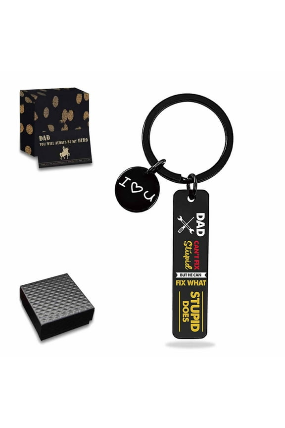Dad Keychain Father’s Day Gifts from Son Daughter Rectangular Keyring Birthday Christmas Gifts for Papa Daddy - If Dad Can't Fix It No One Can Black 03