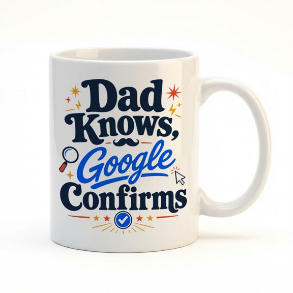 Dad Knows, Google Confirms - 11oz White Ceramic Coffee Mug, Funny Dad Gift