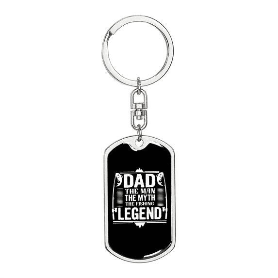 Dad Legend Fishing Stainless Steel or 18k Gold Premium Swivel Dog Tag Keychain