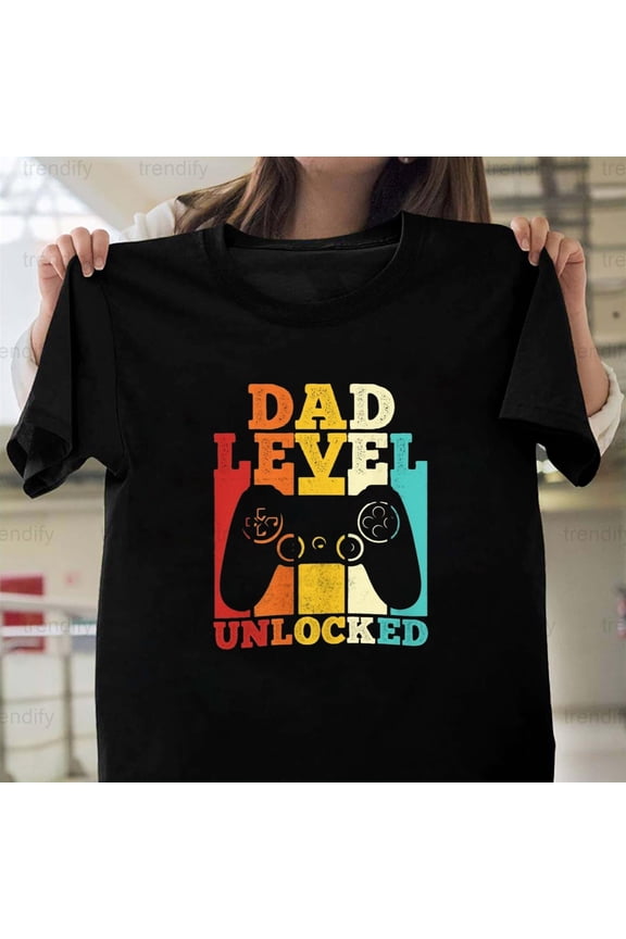 Dad Level Unlocked, A Funny Pregnancy Announcement for New Dads,, H3910 T-Shirt, for Men and Women, Up to Size 5XL
