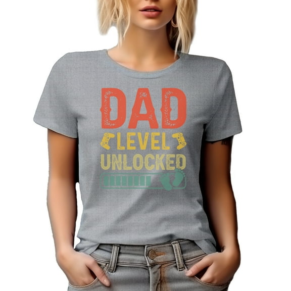 Dad Level Unlocked, Gamer Pregnancy Announcement, Heather Grey T-Shirt, Large