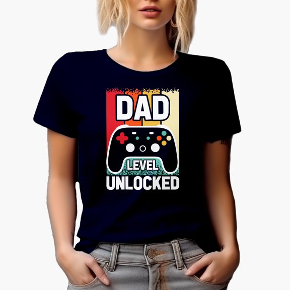 Dad Level Unlocked, Gamer Pregnancy Announcement, Navy Blue T-Shirt, Medium