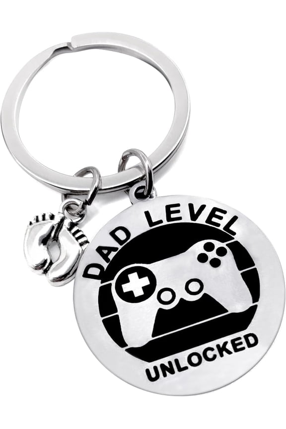 Dad Levels Unlocked Keychain, Gamer Birthday Gift for Dad