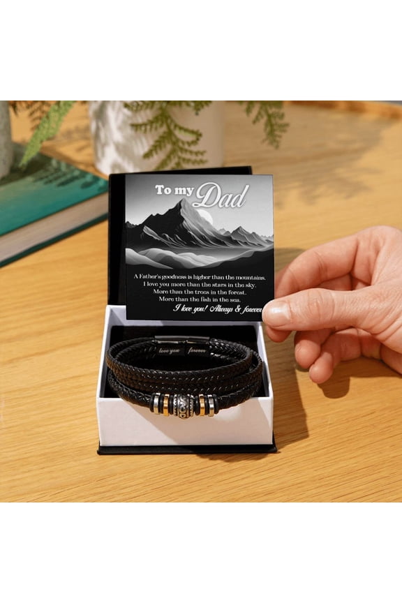 To My Dad, Love You Forever Bracelet, Father's Day Gift, Men's Vegan Leather Bracelet, Birthday Gift, Christmas Gift for Dad with Message Card and Gift Box
