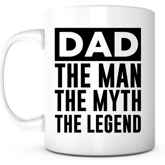 Dad: The Man The Myth The Legend-11 Ounce White Ceramic Mug, Father‘s Day, Cartoon Coffee Mug, Quotes Sayings for Daddy Father in Law, Birthday Christmas from Son Daughter, Dad Tea Mug (2)