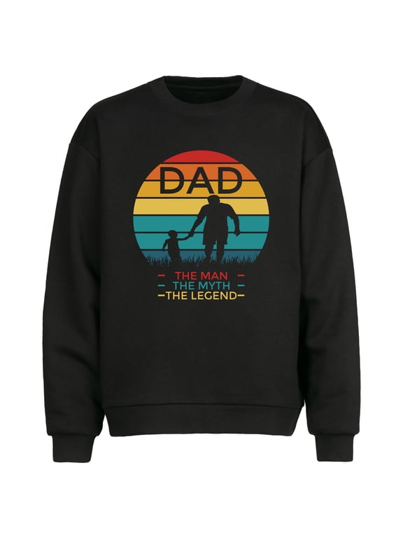 Dad the Man, the Myth, the Legend Design Unisex Long-Sleeve T-Shirts Fall & Loose Fit Black Inner Base Layer Round Neck Sweatshirt (Unisex),Sizes S-2XL