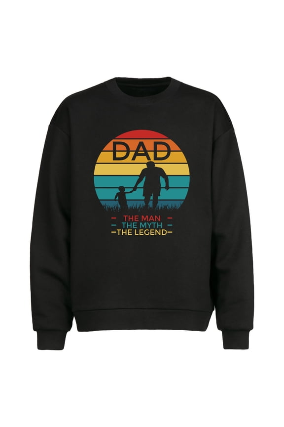 Dad the Man, the Myth, the Legend Design Unisex Long-Sleeve T-Shirts Men's Fall & Loose Fit Plus Size Round Neck Sweatshirt, Black Inner Layering (Male Base Layer),Sizes S-2XL