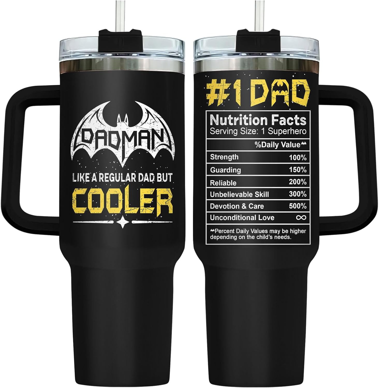 Dad Man Tumbler with Handle, 40oz Dad Tumbler for Men, Nutrition Facts ...