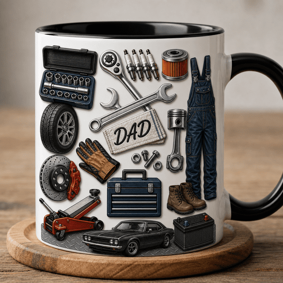 Dad Mechanic Mug Accent Mug, Father Mechanic Gift for Coffee-Loving Car Dad 2D flat not 3D, Accent Mug, Father Days Gift, Gif For Dad, Mug For Daddy