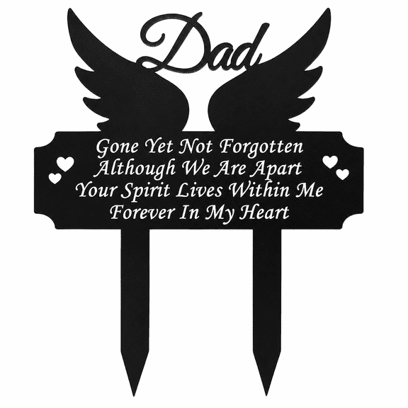 Dad Memorial Grave Marker, Winged Metal Cemetery Stake with Tribute Saying, Outdoor Garden Yard Decoration for Grave Site, Black