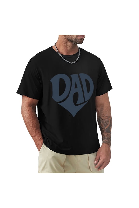 Dad Men's Cotton HD Print Short Sleeve T-Shirt Crew Neck Top Black 3XL
