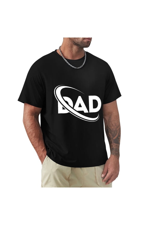 Dad Men's Cotton HD Print Short Sleeve T-Shirt Crew Neck Top Black L