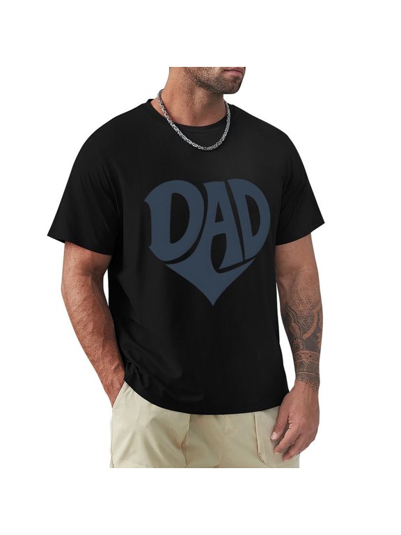 Dad Men's Cotton HD Print Short Sleeve T-Shirt Crew Neck Top Black S