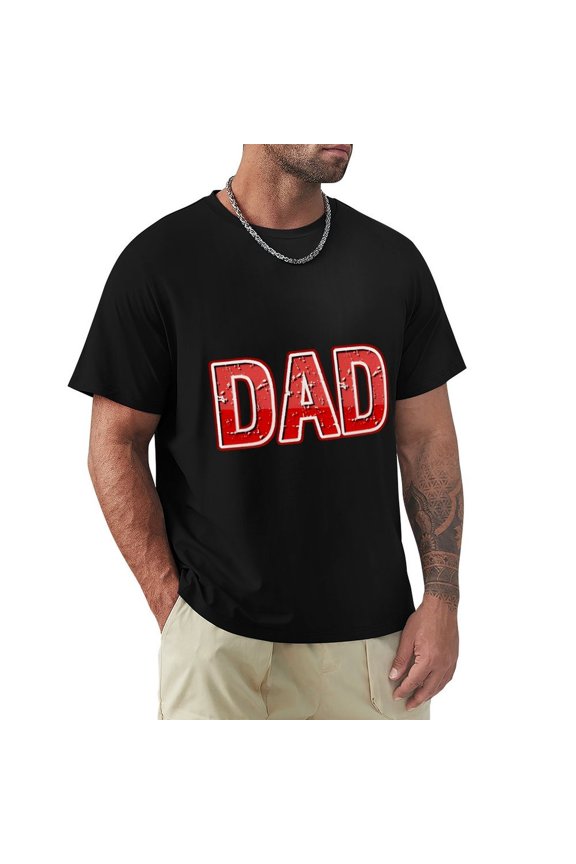 Dad Men's Cotton HD Print Short Sleeve T-Shirt Crew Neck Top Black S