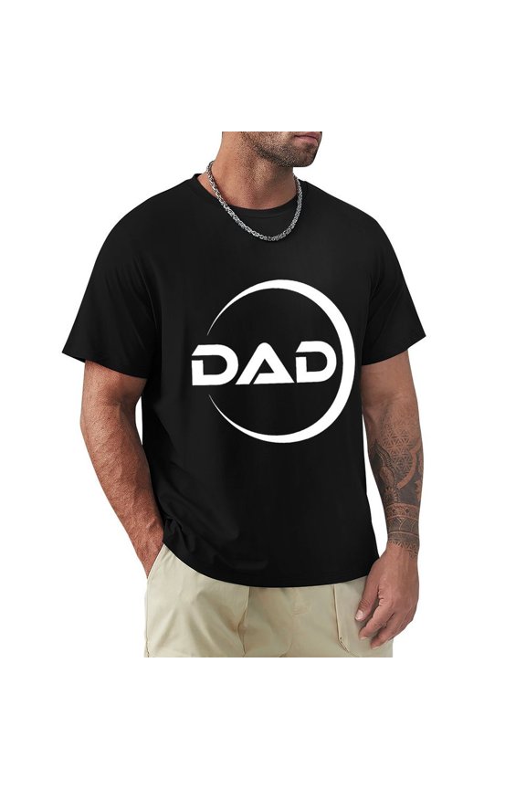 Dad Men's Cotton HD Print Short Sleeve T-Shirt Crew Neck Top Black S