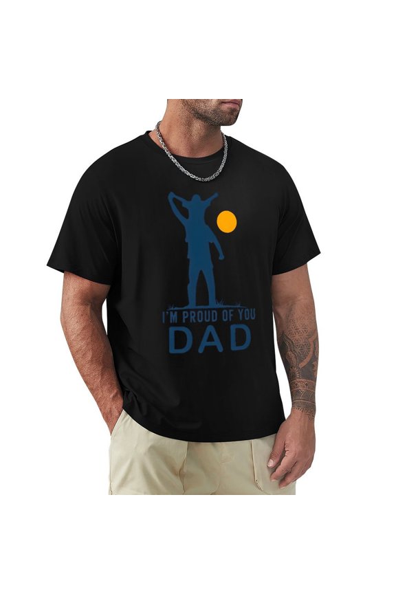 Dad Men's Cotton HD Print Short Sleeve T-Shirt Crew Neck Top Black S