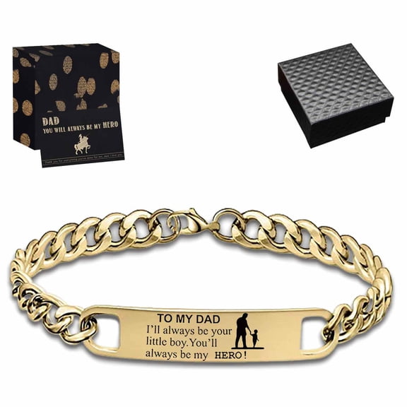 Dad Metal Bracelets Father's Day Gifts from Son Daughter Engraved Stainless Steel Bracelets Birthday Christmas Presents for Papa Daddy-TO MY DAD Gold 02