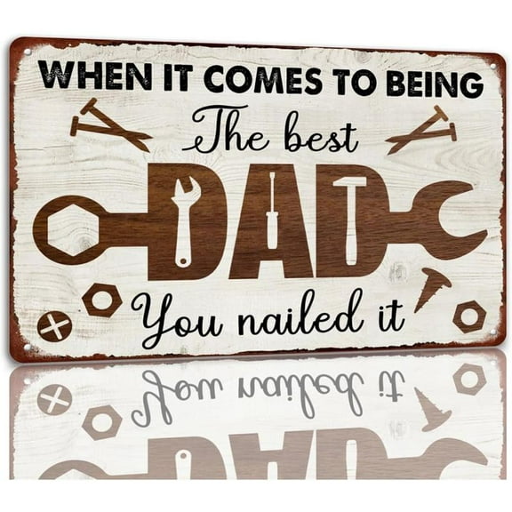 Dad Metal Sign Father's Day Tin Plaque 'Best Dad' Wall Decor Hammer Theme Vintage Garage Decor Birthday Gift 8x12 Inch Artwork Industrial Lightweight Room Decoration
