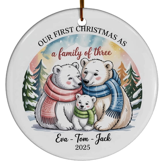 Dad Mom Baby Polar Bears Christmas Ornament Gift Our First As A Family Three Xmas 2025, Family 3 Polar Bear Christmas Ornament