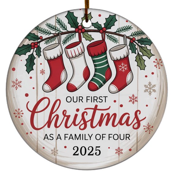 Dad Mom Baby Sock Christmas Ornament Gift, Our First Christmas As A Family Four Stockings Ornament, 1st Christmas As Family 4 Stockings Ornament