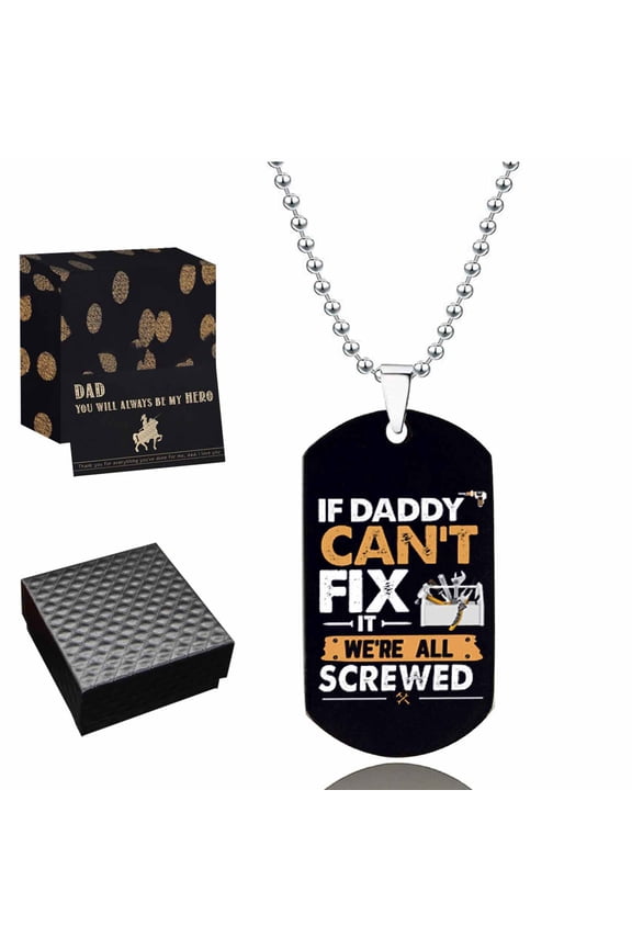 Dad Necklace Gifts from Son Daughter Father’s Day Gifts Necklace with Elliptical Engraved Tag Birthday Christmas Gifts for Papa Daddy-If Dad Can't Fix It No One Can Black 04