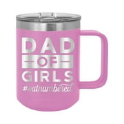 Dad Of Girls Outnumbered - Engraved Coffee Mug with Handle Cup Unique Funny Birthday Gift Graduation Gifts for Men Women Fathers Day Dad Daddy Papa Pops best buckin (15 oz Mug, Lt Prp)