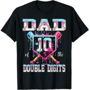 Dad Of The Double Digits 10Th Birthday Baseball Bat Home Plate Graphic Cotton Mens Womens Tee Shirt