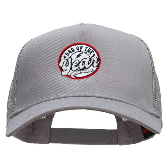 Dad Of The Year Solid Cotton Twill 5 panel Mesh Back Cap - Grey OSFM