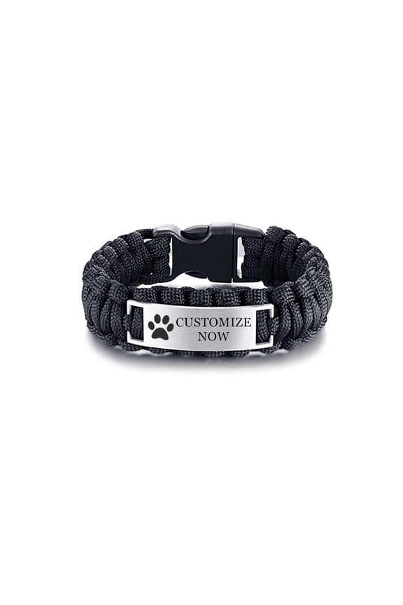 Dad Pet Lover Jewelry Gifts for Men Personalized Survival Paracord Cuff Bracelet Bangle Cat Dog Daddy Funny Gift for Dog Dad Fathers Day Gift, Black, 9 inches