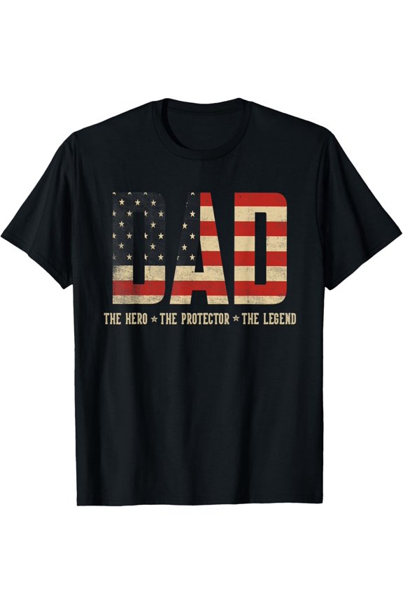 Dad Protector Hero Legend USA Flag Dad Father's Day T-Shirt