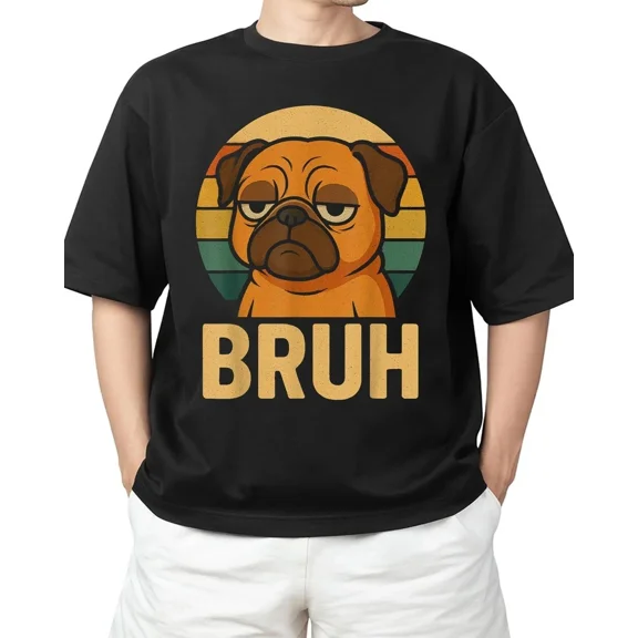 Dad Pug says â€œBruhâ€ Funny Dog Funny Retro Vintage Adult S-4XL T-Shirt