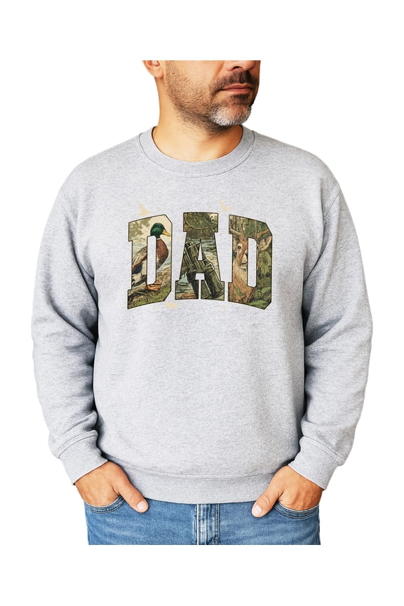 Dad Retro Camo Sweatshirt Vintage Duck or Deer Hunting Season Pullover Sweater Gray Sweatshirt Adult Medium