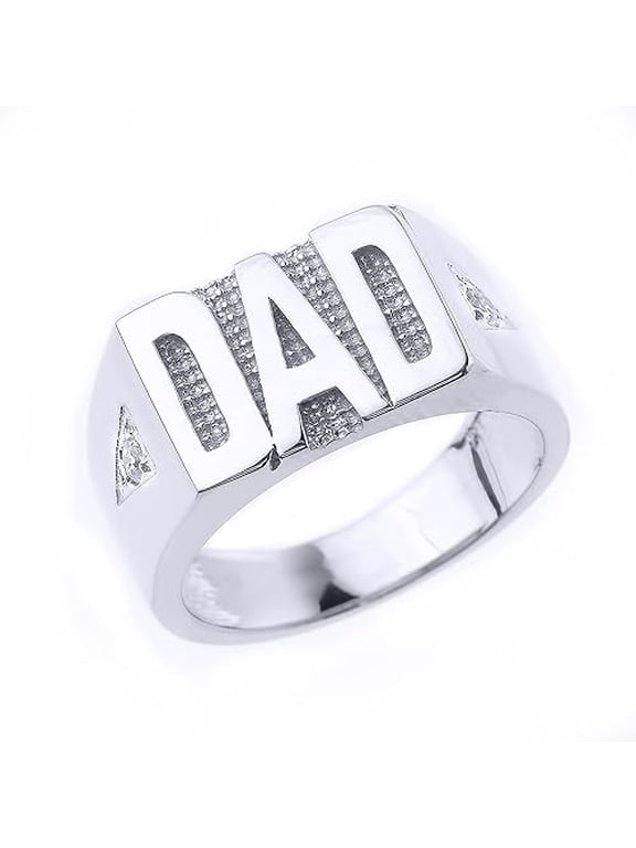 Dad Ring with CZ in Sterling Silver Size 5