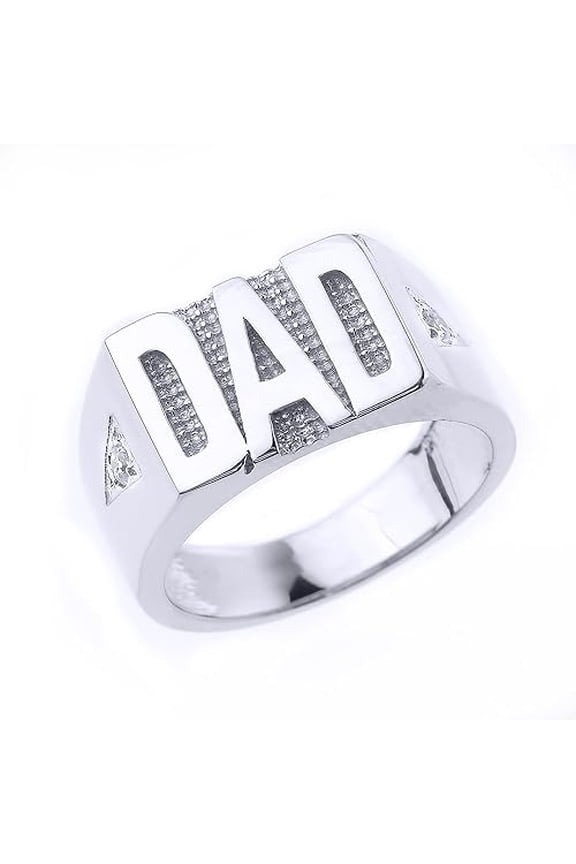 Dad Ring with CZ in Sterling Silver Size 7