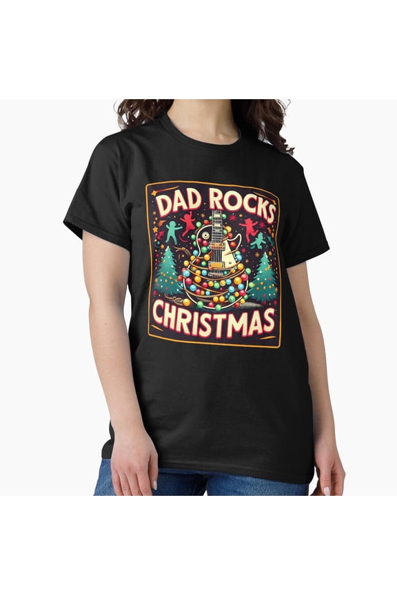Dad Rocks Holiday Guitar Design Family Festive Celebration Art Unisex T-Shirt, up to size 5XL