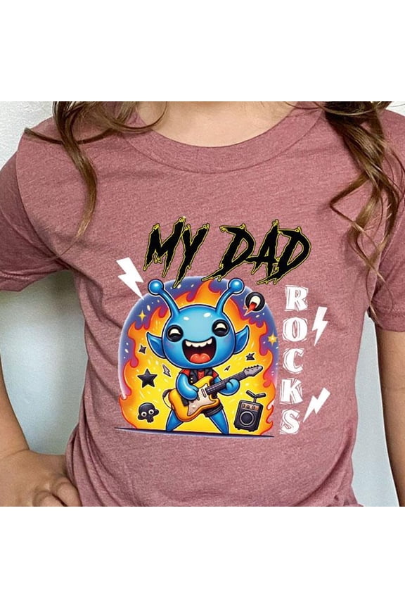 My Dad Rocks Kids Shirt, Cute Alien Playing Guitar Baby, Fun Father'S Day Gift For Kids, Rocker Dad Toddler Shirt, Funny Alien Shirt, New Born, Baby Shower Gift, New Parents Gift