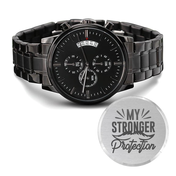 Dad'S Protection Engraved Multifunction Analog Stainless Steel Chronograph Men's Watch W Copper Dial