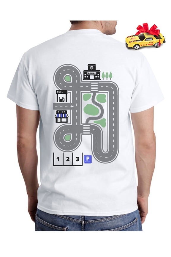 Dad Shirt Gifts from Son Daughter Daddy Play Car Fathers Day Shirts for Men Large White