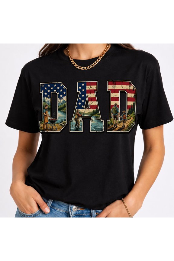 Dad Shirt Outdoor Scene DAD Graphic Tee, Gift for Dad from Kids, Father’s Day Shirt, Fishing Hiking Camping Dad T Shirt, Patriotic Dad Gift, Unisex T-Shirt
