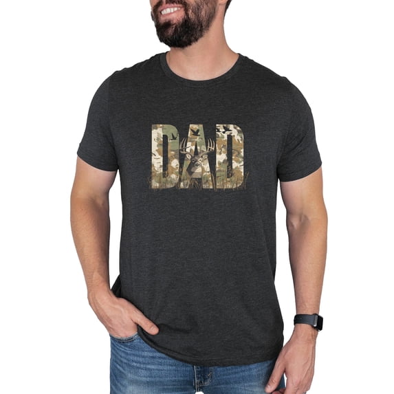 Dad Shirt for Hunter Camo Outdoorsman Deer Hunting Graphic Tee for Men Dark Gray Heather Shirt Adult X-Large