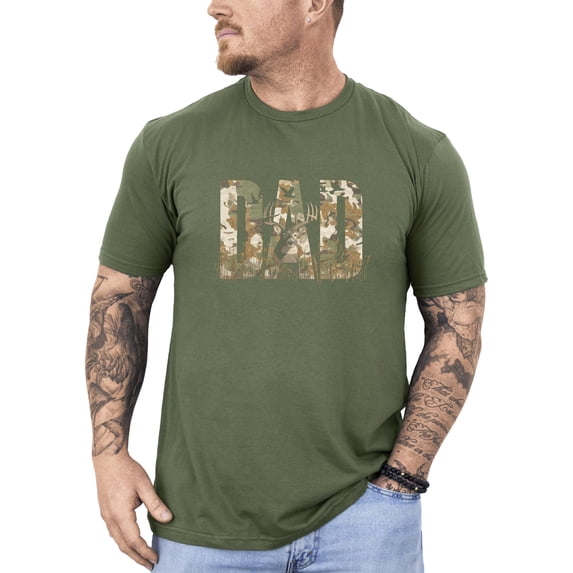 Dad Shirt for Hunter Camo Outdoorsman Deer Hunting Graphic Tee for Men Military Green Shirt Adult Medium