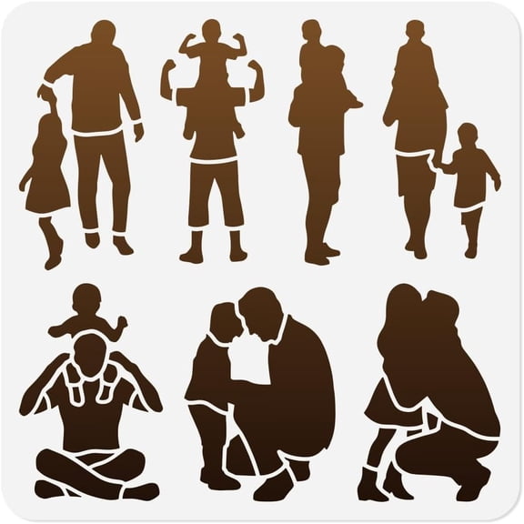 Dad Silhouette Stencil for Painting 11.8"x11.8" Reusable Plastic Father's Day Stencil Drawing Templates Father DIY Craft Paint Template for Wall Home Decor Wood Burning Card Journal Paper Colorful