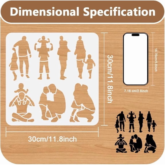 Dad Silhouette Stencil for Painting 11.8"x11.8" Reusable Plastic Father's Day Stencil Drawing Templates Father DIY Craft Paint Template for Wall Home Decor Wood Burning Card Journal Paper