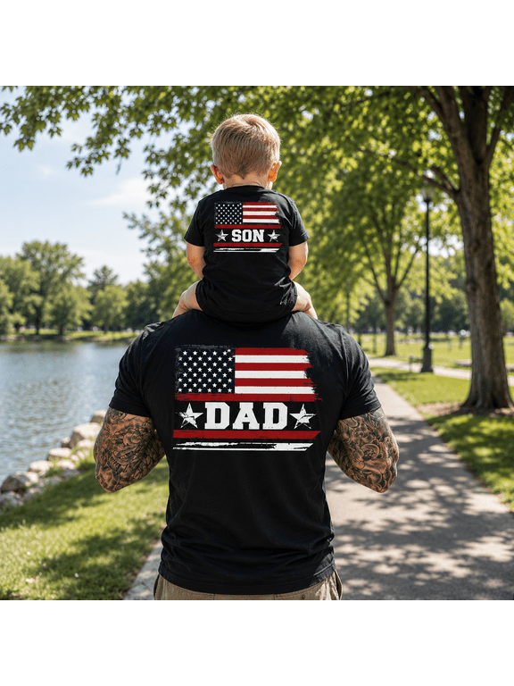 Dad Son Matching Shirts, Patriotic American Flag Dad And Son Outfit, Father's Day Gift For Dad, USA Family Matching Tee
