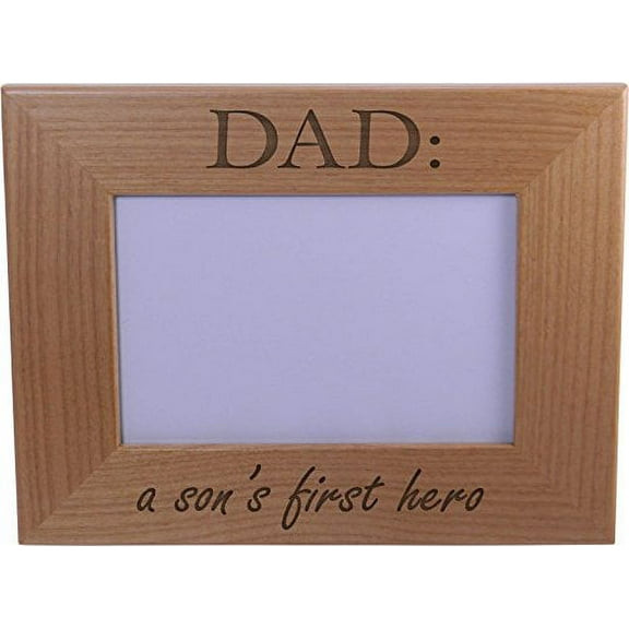 Dad: A Son's First Hero - Wood Picture Frame Holds 4x6 Inch Photo - Great Gift for Father's Day Birthday or Christmas Gift for Dad Grandpa Papa Husband