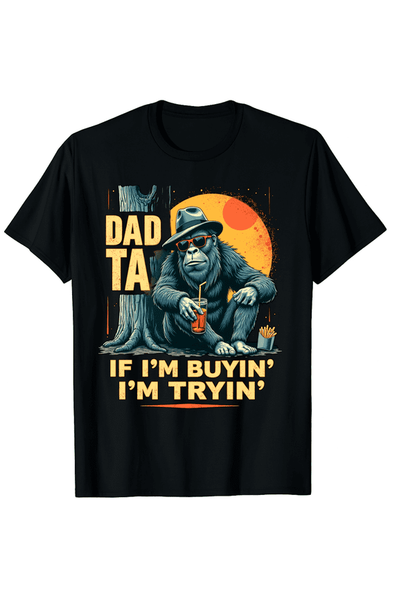 Dad Tax If I'm Buyin' I'm Tryin' Bigfoot Funny Father's Day Graphic Black T-Shirt for Men and Women